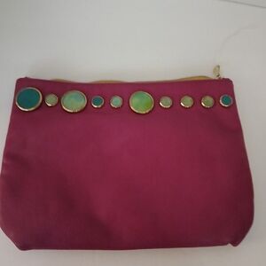 Chic Magenta Cosmetic Bag with Gold and Green Accents